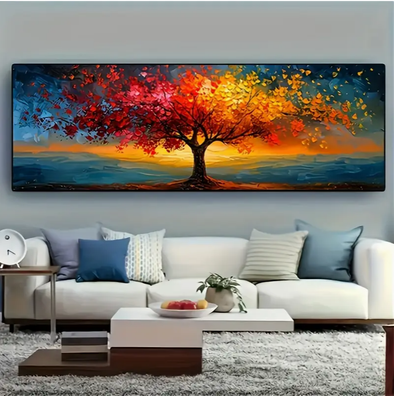 Extra-Large Tree of Life Canvas Print - Vibrant Abstract Wall Art with Geometric Patterns, Frameless, Ideal for Modern Living Room, Bedroom, Home Office, and Bathroom Decor, Aesthetic Room Decor