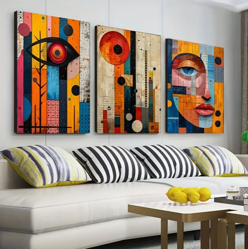 Bohemian Abstract Art Deco 3-Piece Canvas Print Set, Modern African Fashion Wall Art Posters, Frameless Portrait Canvas Wall Hanging Decor for Living Room, Bedroom, Dining Room - Indoor Art Prints