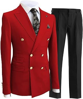 Men's Suits, Slim Fit 2-Piece Double Breasted Business Blazer + Pant