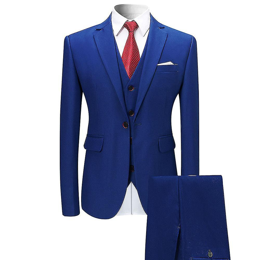 Wehilion Mens Suits Set Slim Fit Men 3 Piece Dress Suit Prom Blazer Wedding Formal Jacket & Vest & Pants Navy Blue XL